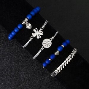*ELKIE* 5-Pc Silver x Blue Fashion Bracelet Set
